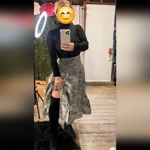 Ina Black and Gray Leopard A-Line Skirt